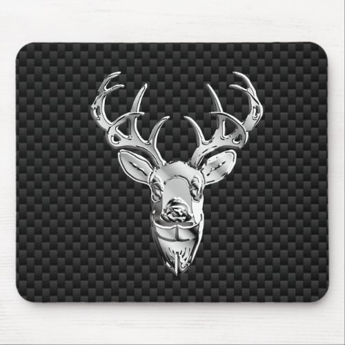 Silver Deer Decor on Carbon Fiber Style Print Mouse Pad
