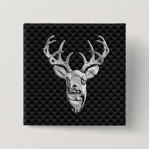 Silver Deer Decor on Carbon Fiber Style Print Pinback Button