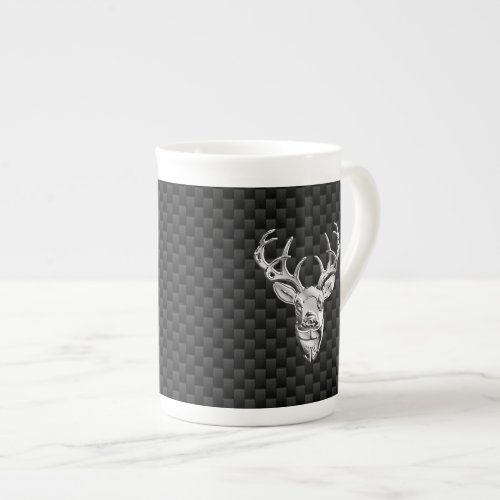 Silver Deer Design on Carbon Fiber Style Print Bone China Mug