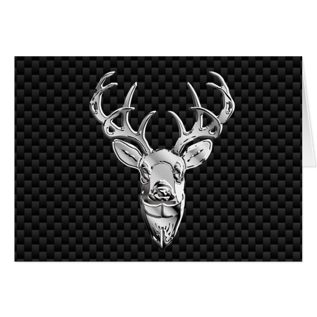Silver Deer Design on Carbon Fiber Style Print Cards (Front Horizontal)