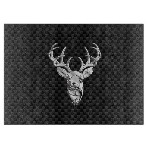 Silver Deer Design on Carbon Fiber Style Print Cutting Board