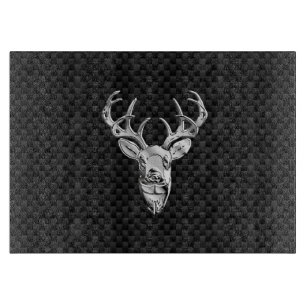 Silver Deer Design on Carbon Fiber Style Print Cutting Board