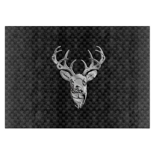 Silver Deer Design on Carbon Fiber Style Print Cutting Board