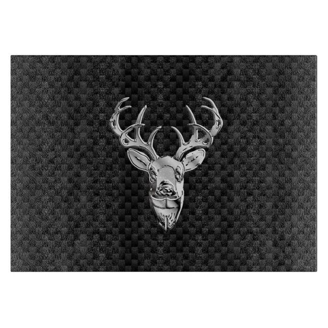 Silver Deer Design on Carbon Fiber Style Print Cutting Board (Front)