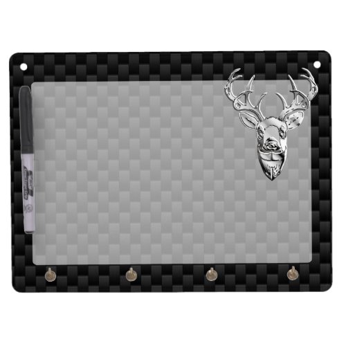 Silver Deer Design on Carbon Fiber Style Print Dry Erase Board With Keychain Holder