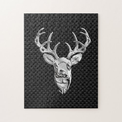 Silver Deer Design on Carbon Fiber Style Print Jigsaw Puzzle