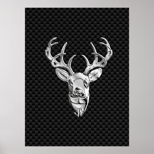 Silver Deer Face on Carbon Fiber Style Print