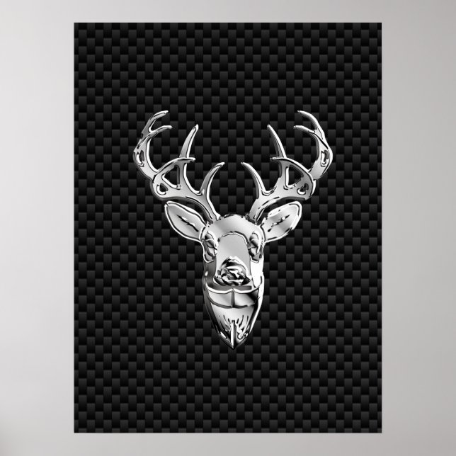 Silver Deer Face on Carbon Fiber Style Print (Front)