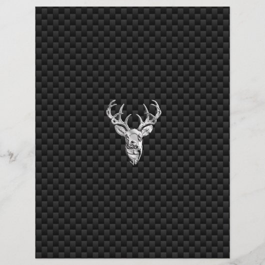 Silver Deer Face on Carbon Fiber Style Print (Front)