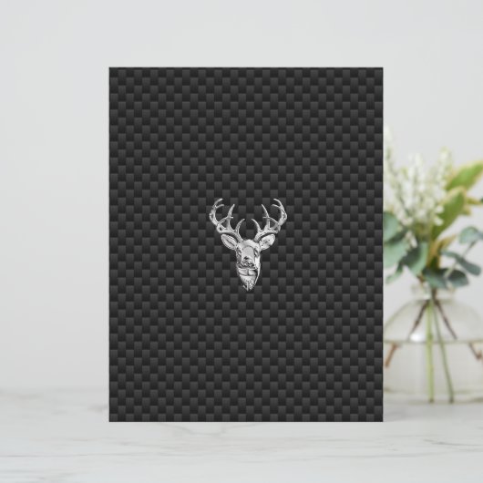 Silver Deer Face on Carbon Fiber Style Print (Standing Front)