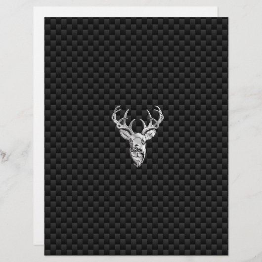 Silver Deer Face on Carbon Fiber Style Print (Front/Back)