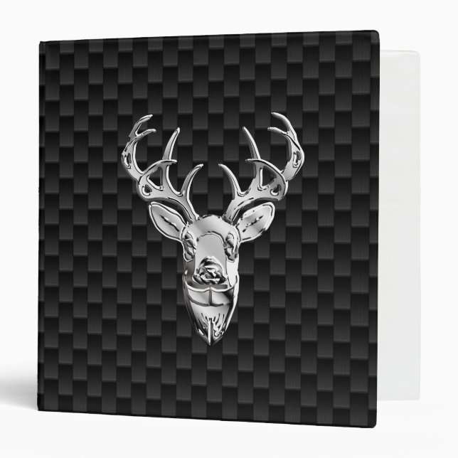 Silver Deer Face on Carbon Fiber Style Print Binder (Front/Inside)