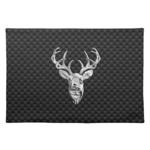 Silver Deer Face on Carbon Fiber Style Print Cloth Placemat