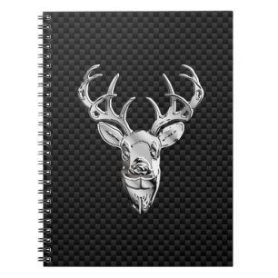 Silver Deer Face on Carbon Fiber Style Print Notebook
