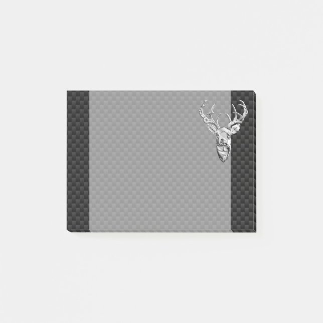 Silver Deer Face on Carbon Fiber Style Print Post-it Notes (Front)