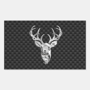 Silver Deer Face on Carbon Fiber Style Print Rectangular Sticker