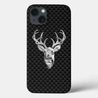Silver Deer Figure on Carbon Fiber Style Print