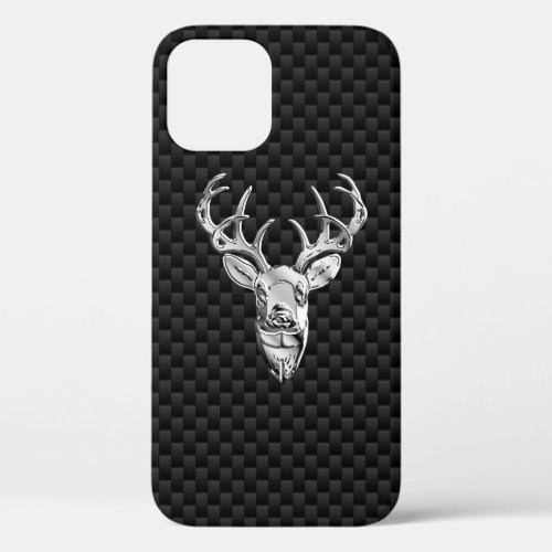 Silver Deer Figure on Carbon Fiber Style Print iPhone 12 Case