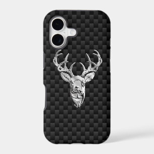 Silver Deer Figure on Carbon Fiber Style Print iPhone 17 Case
