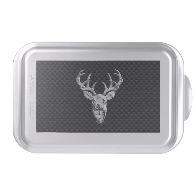 Silver Deer Graphic on Carbon Fiber Style Print Cake Pan (Front)