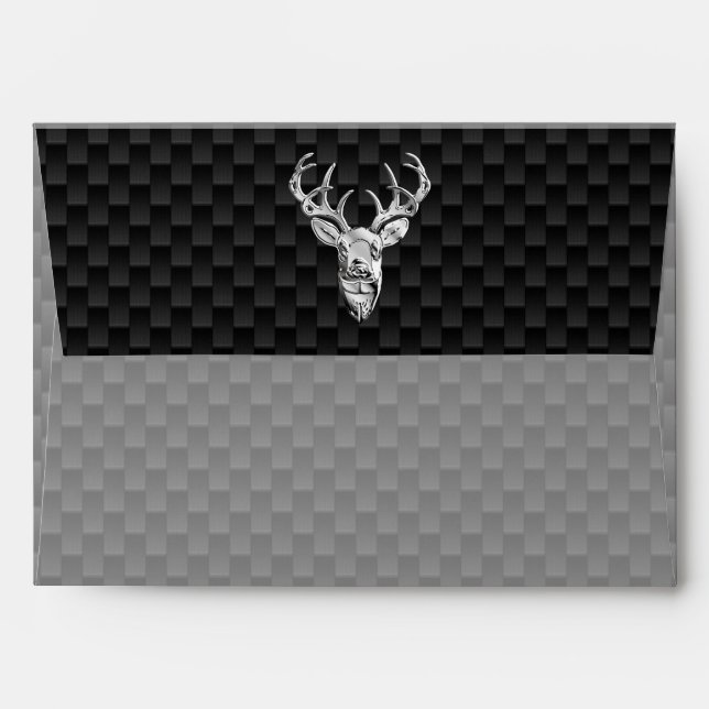 Silver Deer Graphic on Carbon Fiber Style Print Envelope (Back (Top Flap))