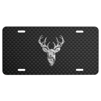 Silver Deer Graphic on Carbon Fiber Style Print License Plate