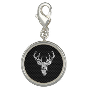 Silver Deer Head in Carbon Fiber Style Charm