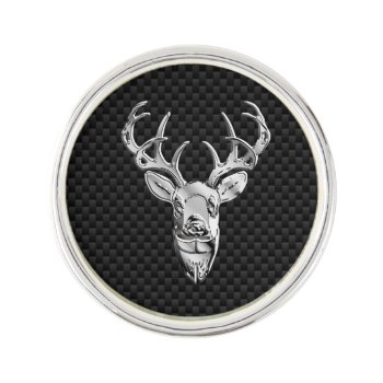 Silver Deer Head In Carbon Fiber Style Lapel Pin by TigerDen at Zazzle