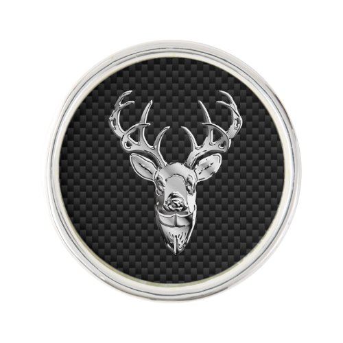 Silver Deer Head in Carbon Fiber Style Lapel Pin