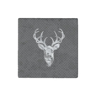 Silver Deer Head in Carbon Fiber Style Stone Magnet