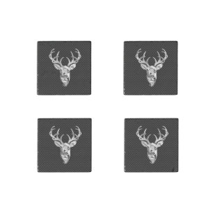 Silver Deer Head in Carbon Fiber Style Stone Magnet