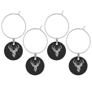 Silver Deer Head in Carbon Fiber Style Wine Charm