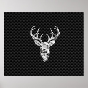 Silver Deer Head on Carbon Fiber Style Decor