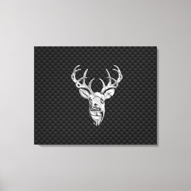 Silver Deer Head on Carbon Fiber Style Decor (Front)