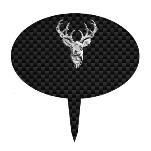 Silver Deer Head on Carbon Fiber Style Decor Cake Topper