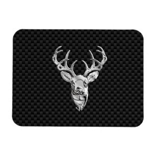 Silver Deer Head on Carbon Fiber Style Decor Magnet