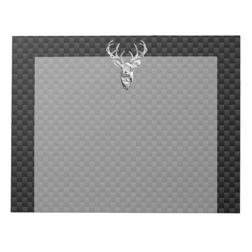Silver Deer Head on Carbon Fiber Style Decor Notepad