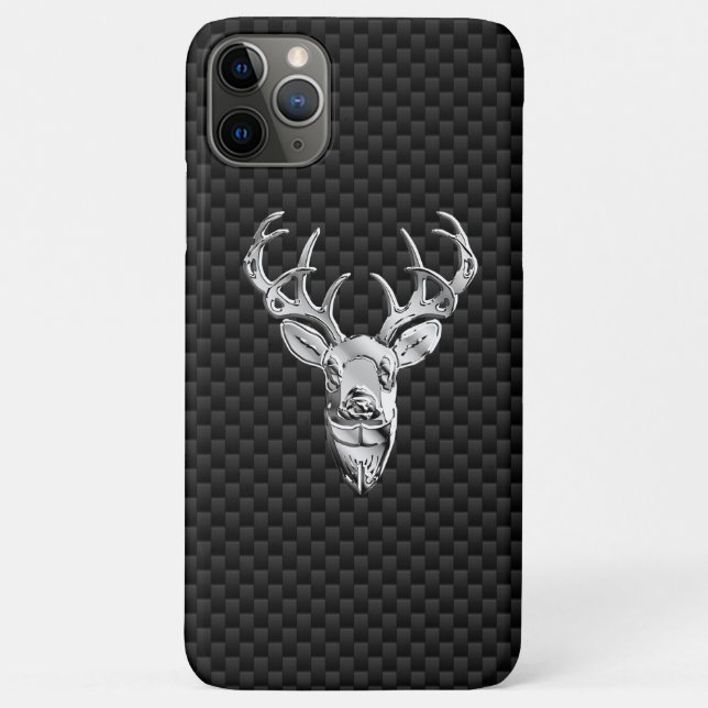 Silver Deer Head on Carbon Fiber Style Print Case-Mate iPhone Case (Back)