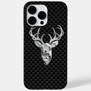 Silver Deer Head on Carbon Fiber Style Print Case-Mate iPhone 14 Pro Max Case