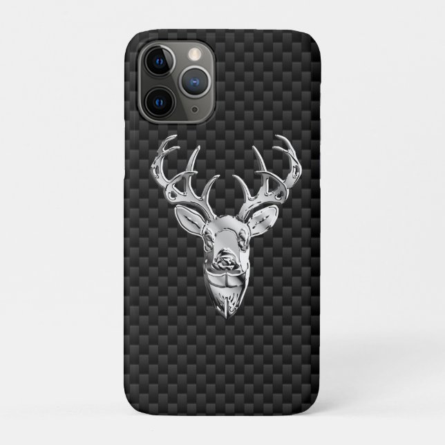 Silver Deer Head on Carbon Fiber Style Print Case-Mate iPhone Case (Back)