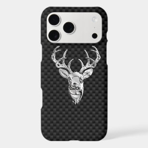 Silver Deer Head on Carbon Fiber Style Print iPhone 17 Pro Max Case