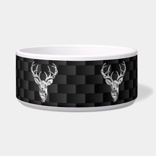 Silver Deer on Black Carbon Fiber Style Print Bowl (Front)