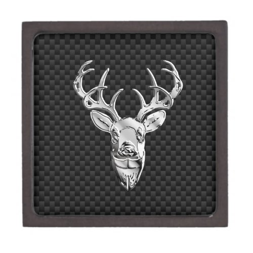 Silver Deer on Black Carbon Fiber Style Print Gift Box