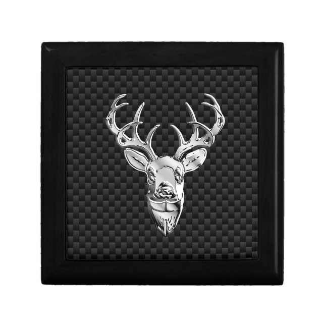 Silver Deer on Black Carbon Fiber Style Print Gift Box (Front)