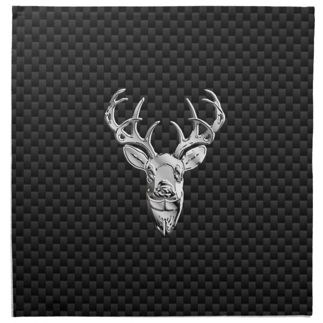 Silver Deer on Black Carbon Fiber Style Print Napkin (Front)