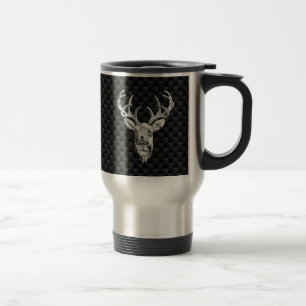 Silver Deer on Black Carbon Fiber Style Print Travel Mug
