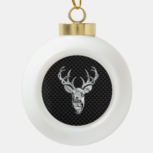 Silver Deer on Carbon Fiber Style Decor Ceramic Ball Christmas Ornament