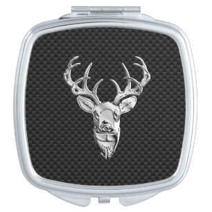 Silver Deer on Carbon Fiber Style Decor Makeup Mirror