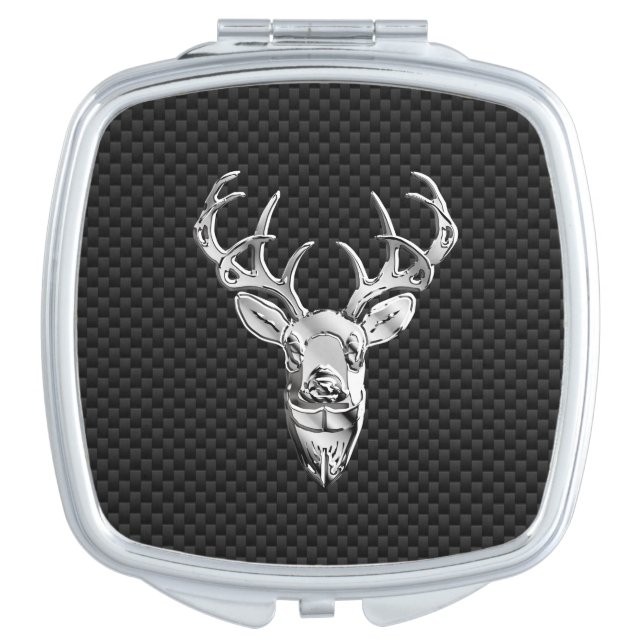 Silver Deer on Carbon Fiber Style Decor Makeup Mirror (Front)