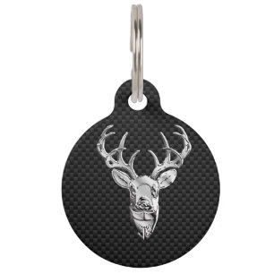 Silver Deer on Carbon Fiber Style Decor Pet Name Tag